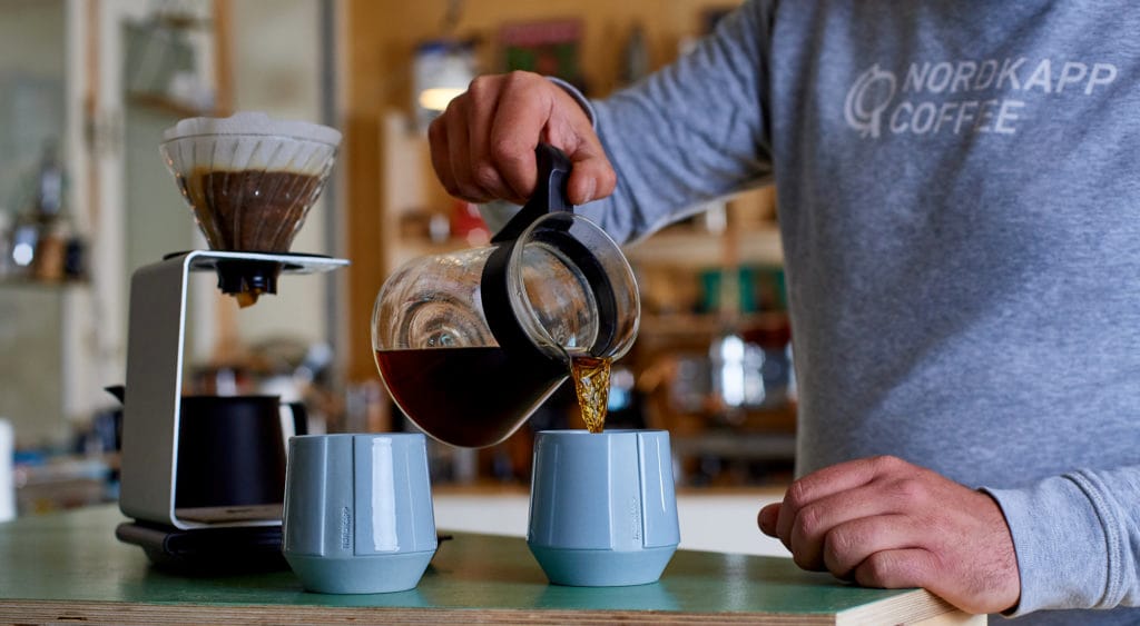 Koffie drinken bij Nordkapp